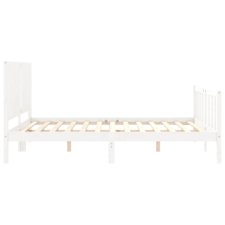 Bedframe met hoofdbord massief hout wit 160x200 cm