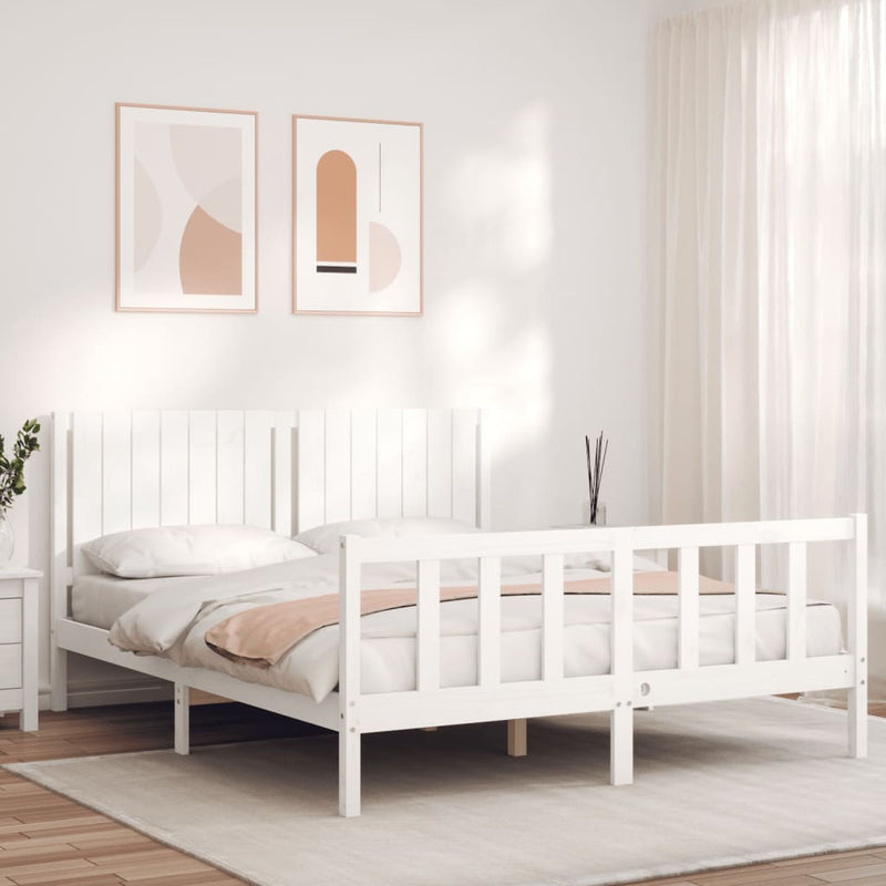 Bedframe met hoofdbord massief hout wit 160x200 cm