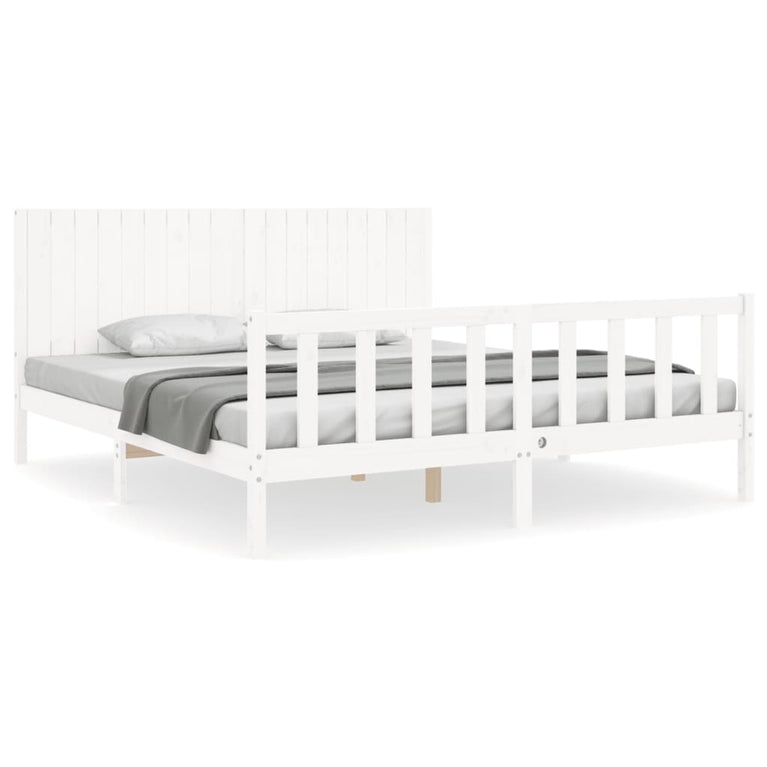 Bedframe met hoofdbord massief hout wit Super King Size