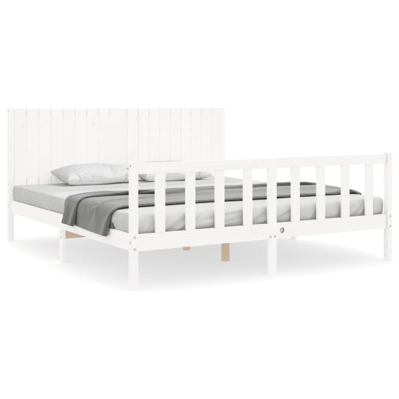 Bedframe met hoofdbord massief hout wit Super King Size