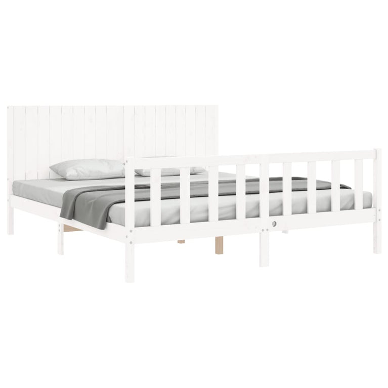 Bedframe met hoofdbord massief hout wit Super King Size