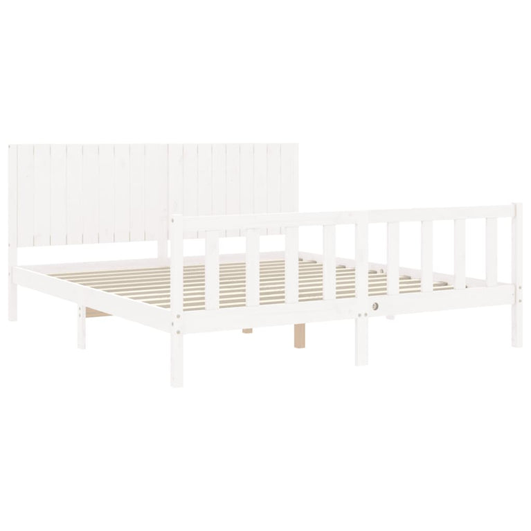 Bedframe met hoofdbord massief hout wit Super King Size