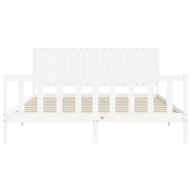 Bedframe met hoofdbord massief hout wit Super King Size