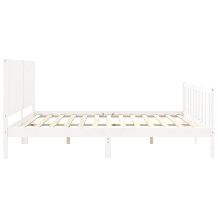 Bedframe met hoofdbord massief hout wit Super King Size