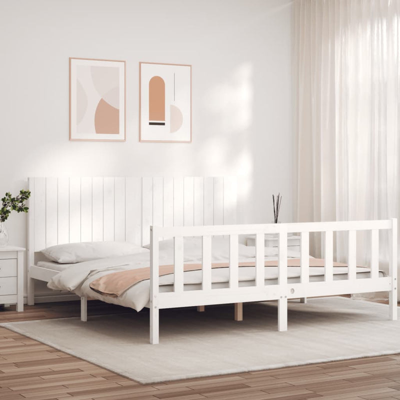 Bedframe met hoofdbord massief hout wit Super King Size