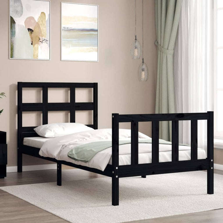 Bedframe met hoofdbord massief hout zwart 2FT6 Small Single