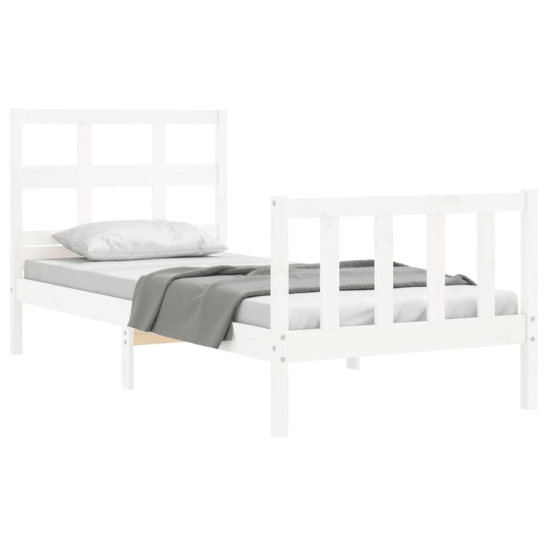 Bedframe met hoofdbord massief hout wit 3FT Single