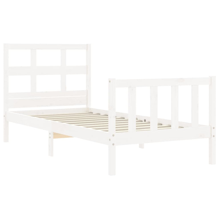Bedframe met hoofdbord massief hout wit 3FT Single