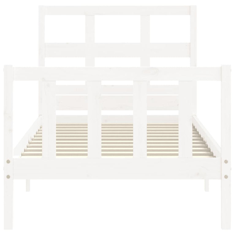 Bedframe met hoofdbord massief hout wit 3FT Single