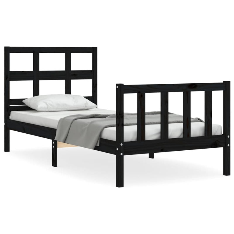 Bedframe met hoofdbord massief hout zwart 3FT Single