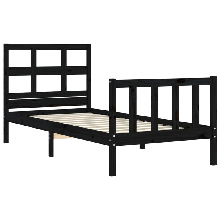 Bedframe met hoofdbord massief hout zwart 3FT Single