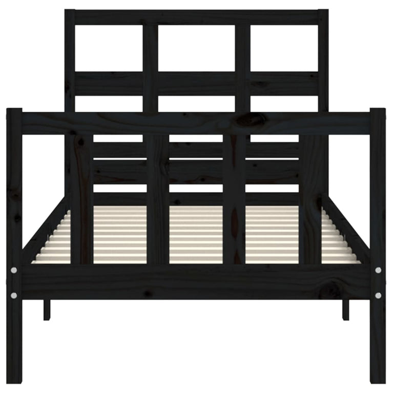 Bedframe met hoofdbord massief hout zwart 3FT Single