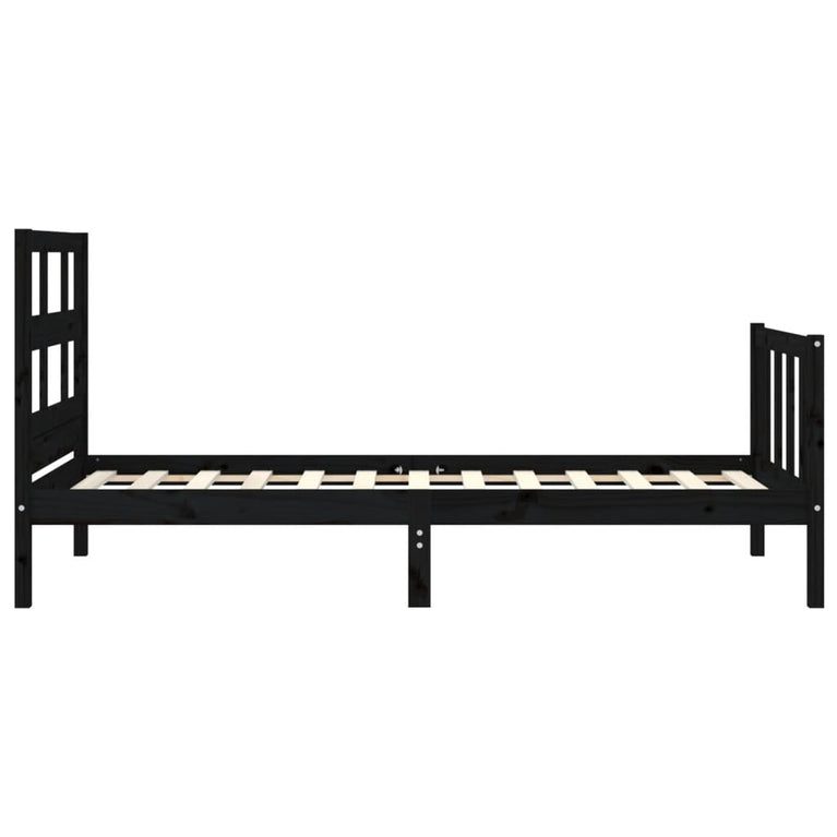 Bedframe met hoofdbord massief hout zwart 3FT Single