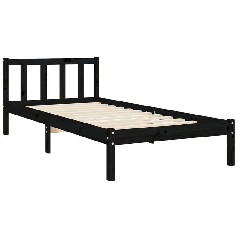 Bedframe met hoofdbord massief hout zwart 3FT Single