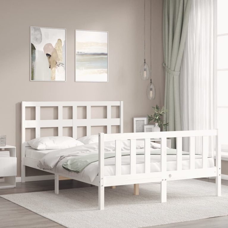 Bedframe met hoofdbord massief hout wit 4FT Small Double