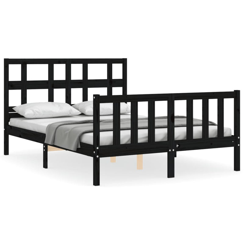 Bedframe met hoofdbord massief hout zwart 4FT Small Double