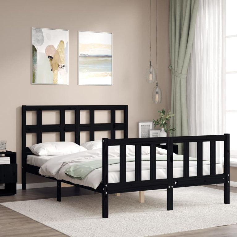 Bedframe met hoofdbord massief hout zwart 4FT Small Double
