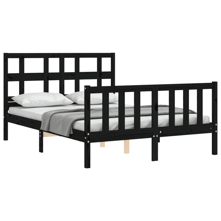 Bedframe met hoofdbord massief hout zwart 4FT Small Double