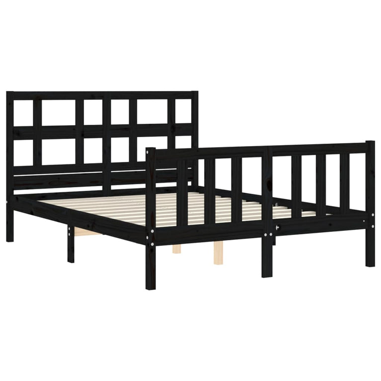 Bedframe met hoofdbord massief hout zwart 4FT Small Double