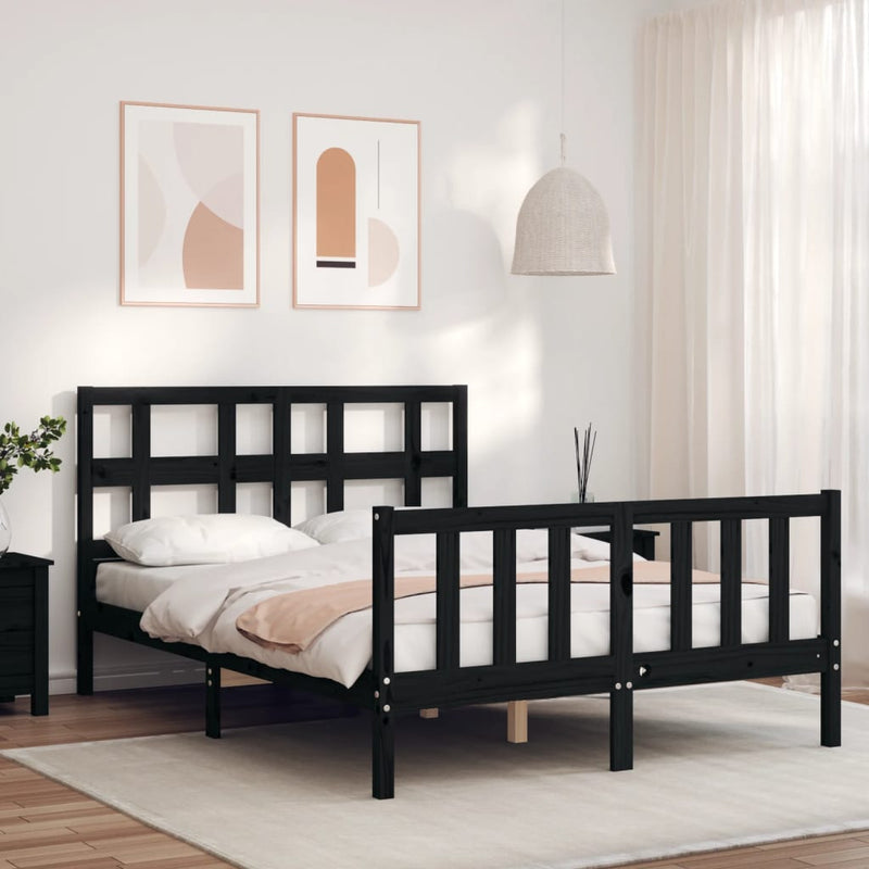 Bedframe met hoofdbord massief hout zwart 4FT Small Double