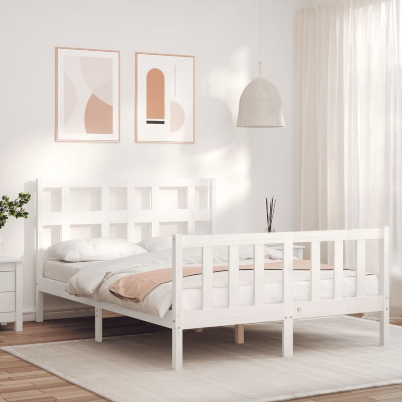 Bedframe met hoofdbord massief hout wit 4FT6 Double
