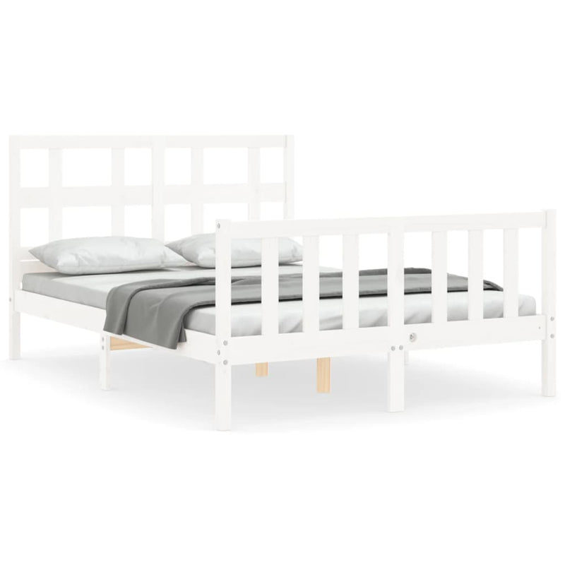 Bedframe met hoofdbord massief hout wit 140x190 cm