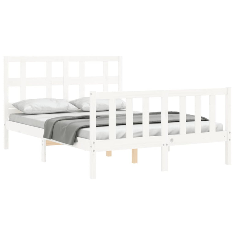 Bedframe met hoofdbord massief hout wit 140x190 cm