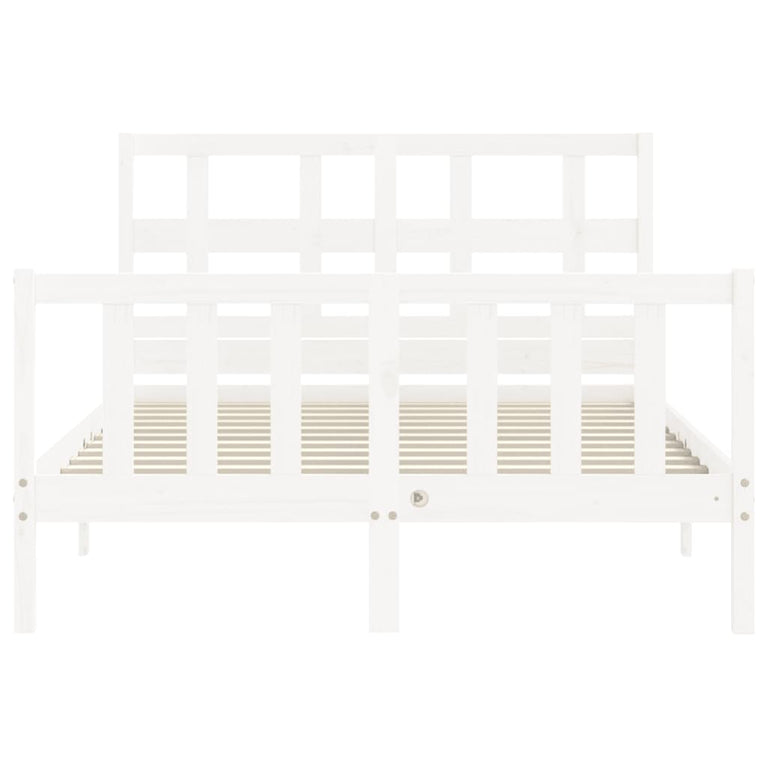 Bedframe met hoofdbord massief hout wit 140x190 cm