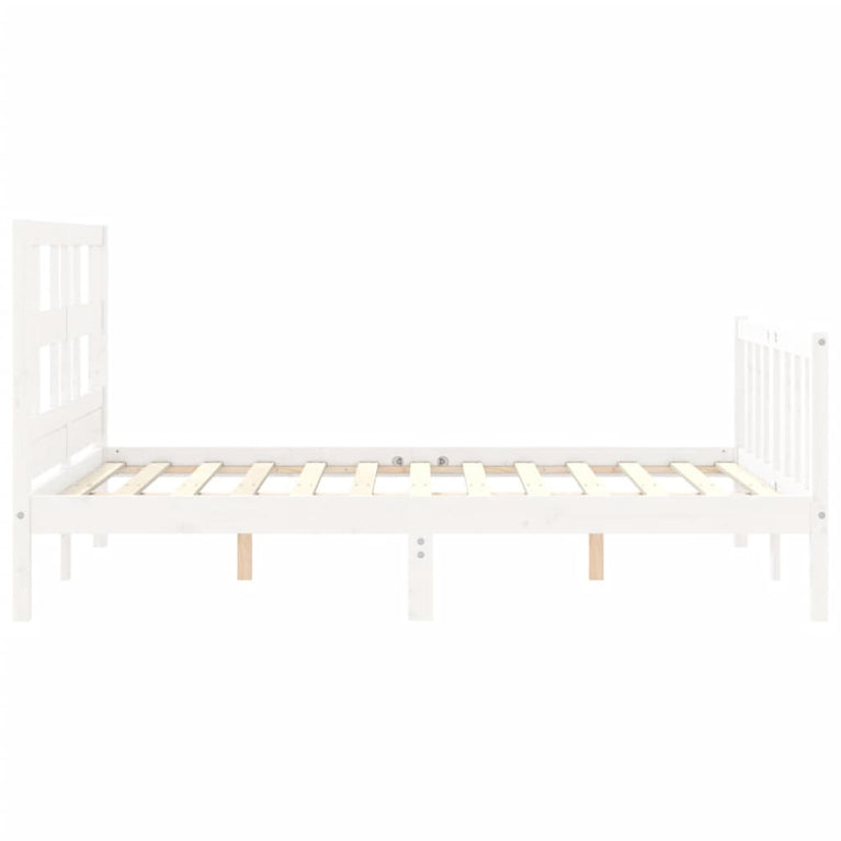 Bedframe met hoofdbord massief hout wit 140x190 cm
