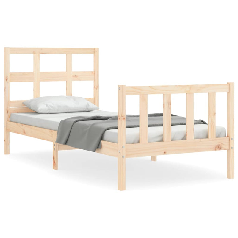 Bedframe met hoofdbord massief hout 90x200 cm