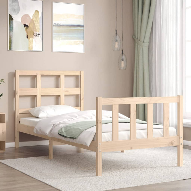 Bedframe met hoofdbord massief hout 90x200 cm