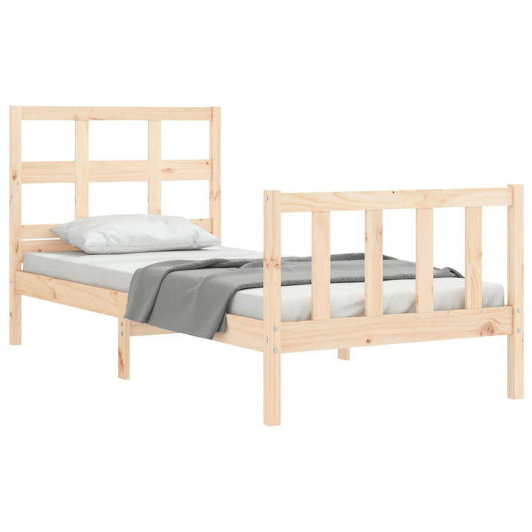 Bedframe met hoofdbord massief hout 90x200 cm