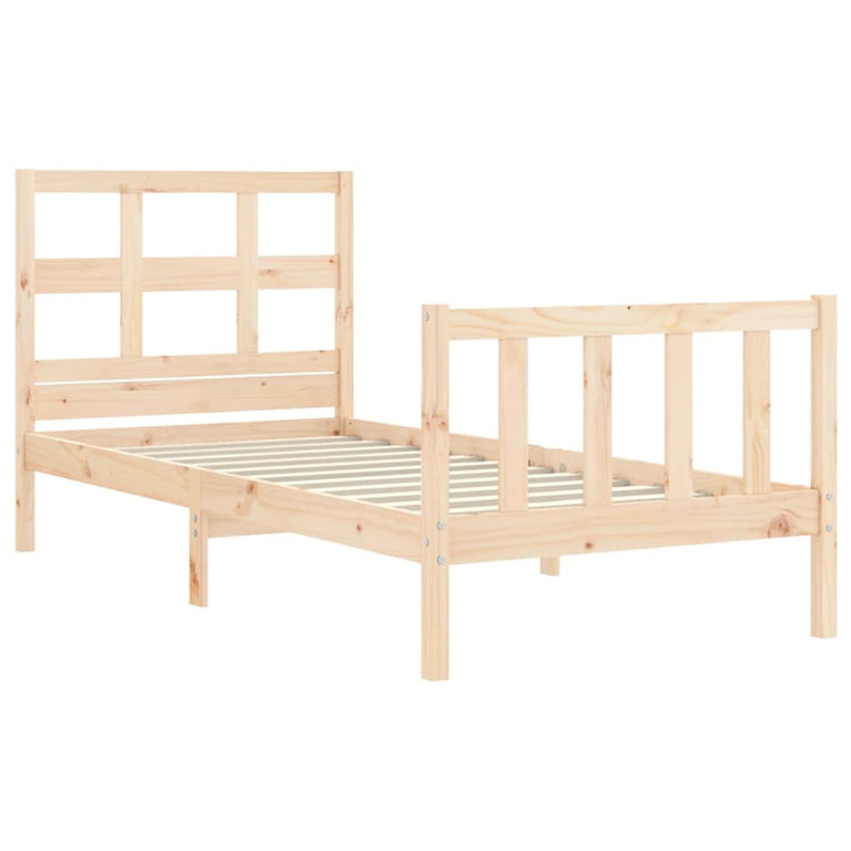 Bedframe met hoofdbord massief hout 90x200 cm