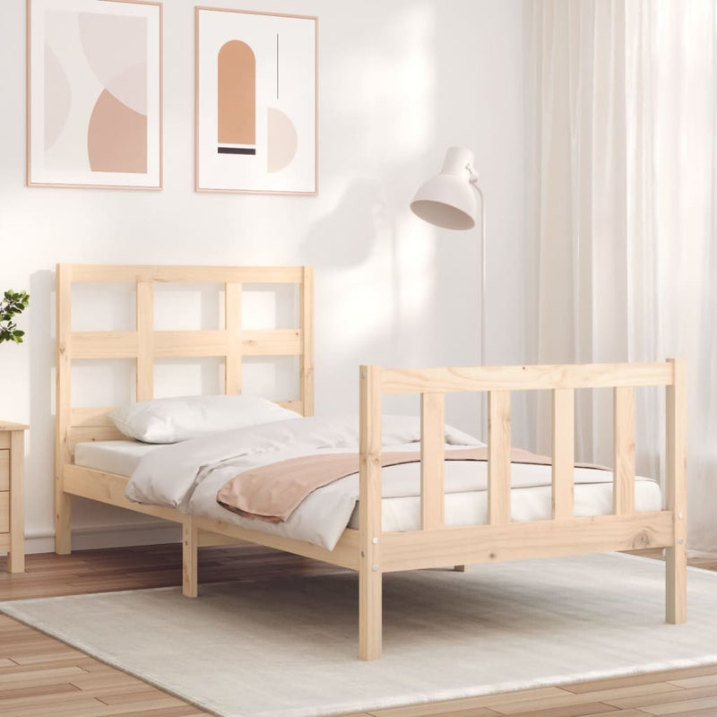 Bedframe met hoofdbord massief hout 90x200 cm