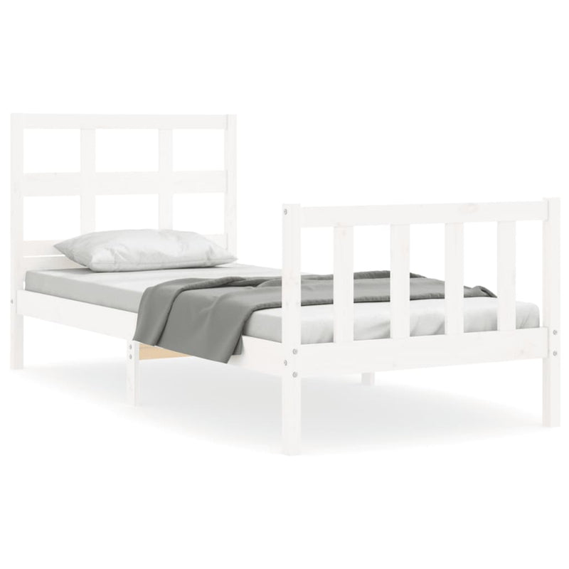 Bedframe met hoofdbord massief hout wit 90x200 cm