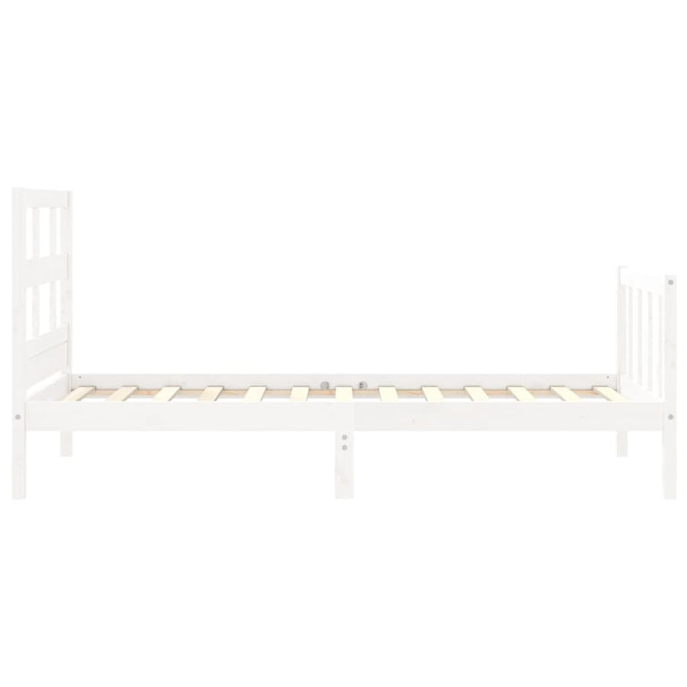 Bedframe met hoofdbord massief hout wit 90x200 cm