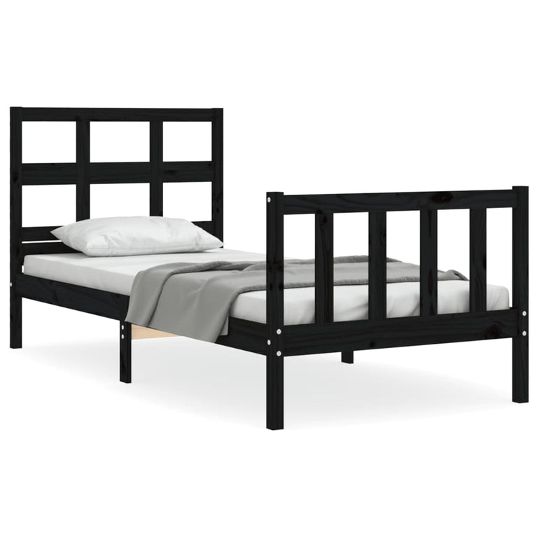 Bedframe met hoofdbord massief hout zwart 100x200 cm