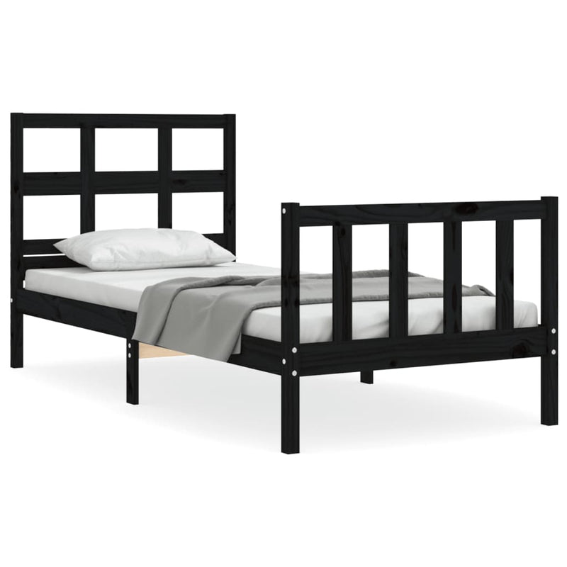 Bedframe met hoofdbord massief hout zwart 100x200 cm