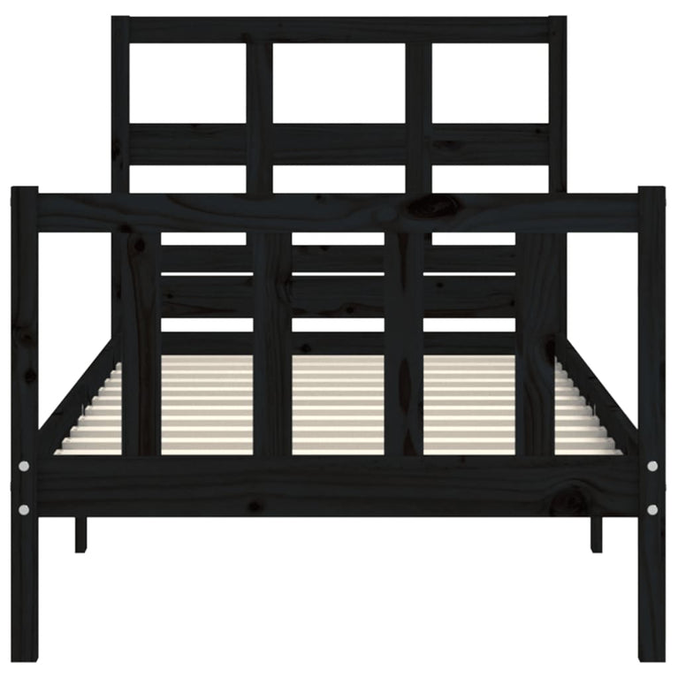 Bedframe met hoofdbord massief hout zwart 100x200 cm