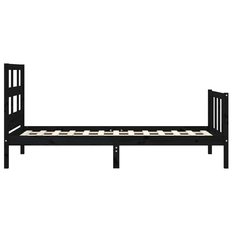 Bedframe met hoofdbord massief hout zwart 100x200 cm