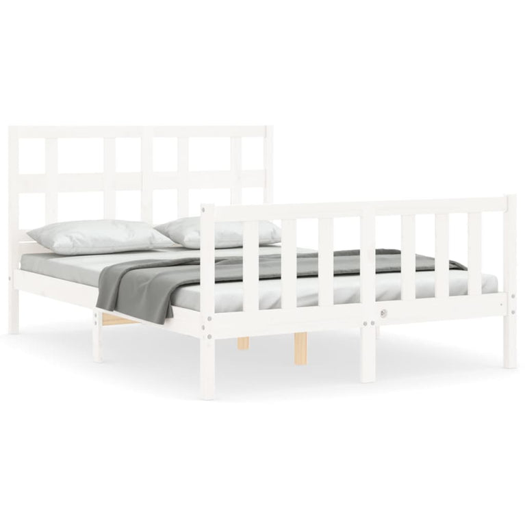 Bedframe met hoofdbord massief hout wit 120x200 cm