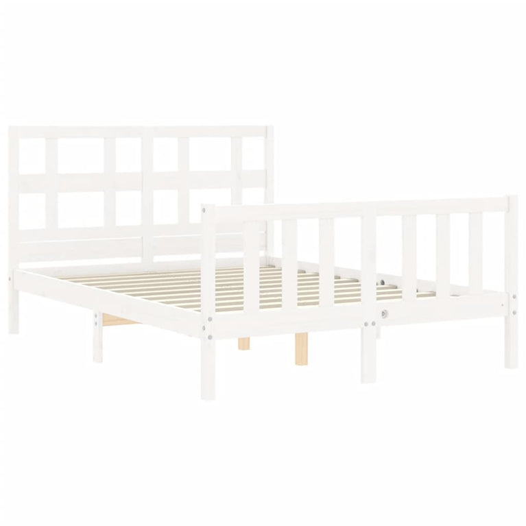 Bedframe met hoofdbord massief hout wit 120x200 cm