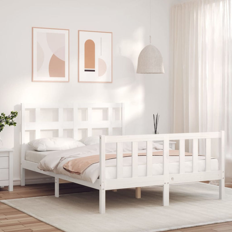 Bedframe met hoofdbord massief hout wit 120x200 cm