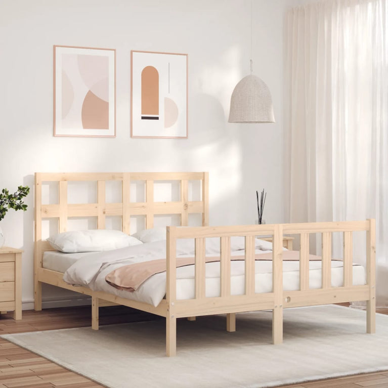 Bedframe met hoofdbord massief hout 140x200 cm
