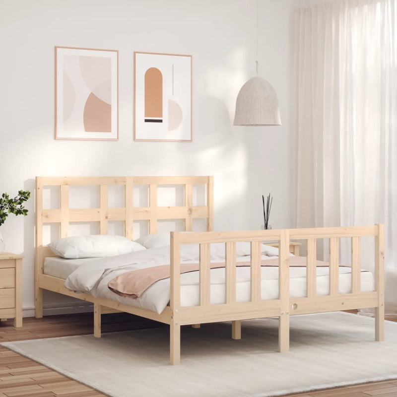 Bedframe met hoofdbord massief hout 140x200 cm