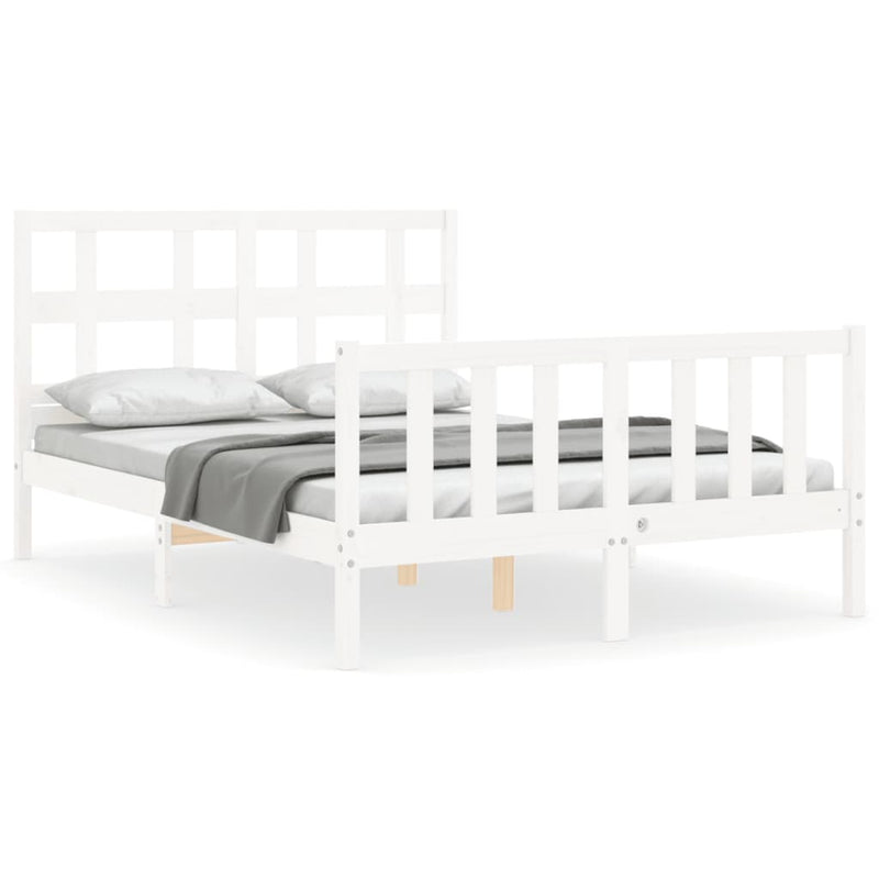 Bedframe met hoofdbord massief hout wit 140x200 cm