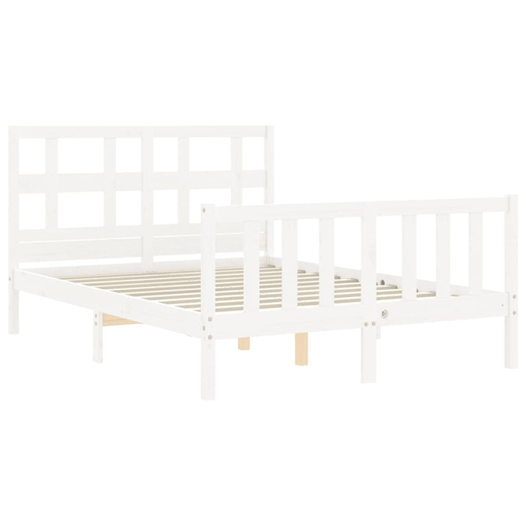 Bedframe met hoofdbord massief hout wit 140x200 cm