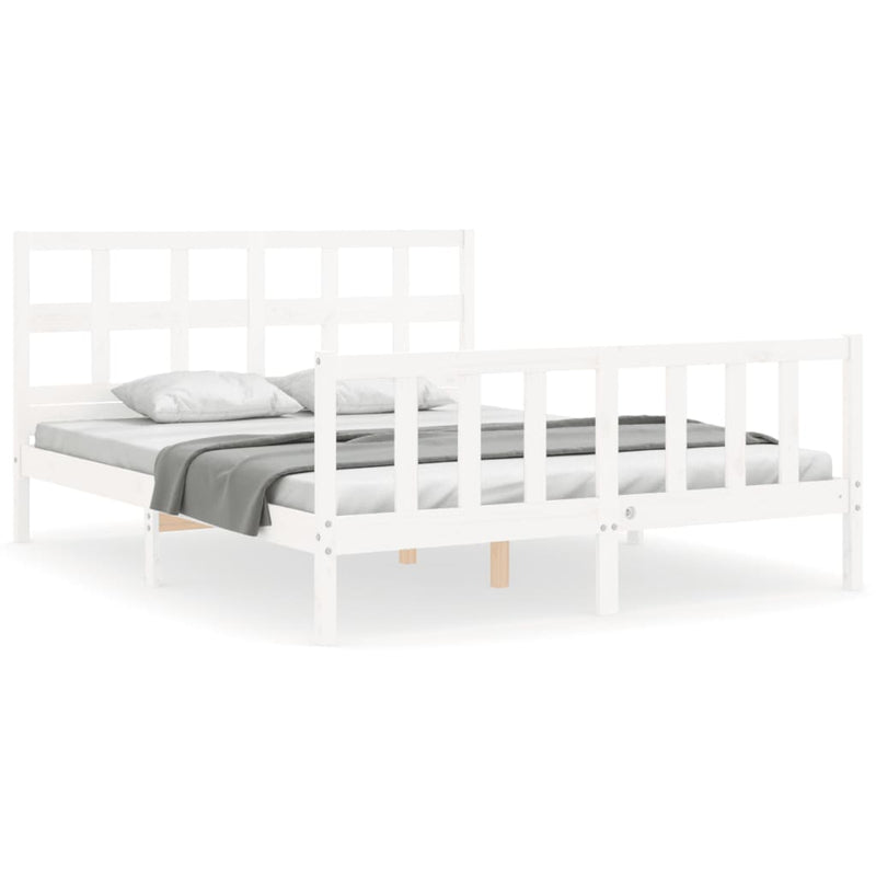 Bedframe met hoofdbord massief hout wit 5 FT King Size