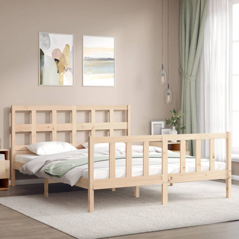 Bedframe met hoofdbord massief hout 160x200 cm