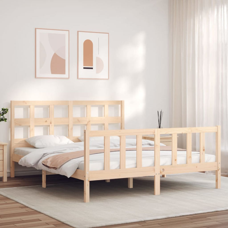 Bedframe met hoofdbord massief hout 160x200 cm